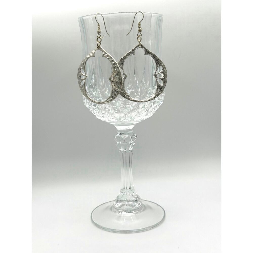 Silver-Tone Etched Teardrop Cutout Dangle Earrings